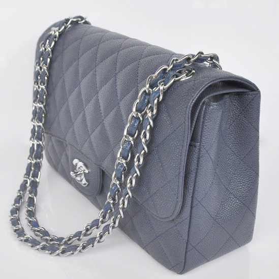 Chanel Jumbo Quilted Classic Caviar leather Flap Bag A58600 Royalblue Silver