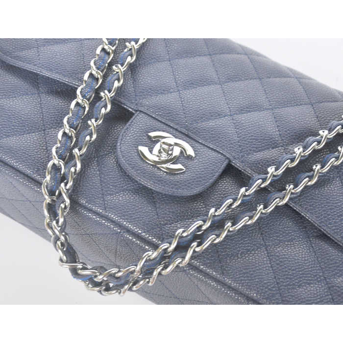 Chanel Jumbo Quilted Classic Caviar leather Flap Bag A58600 Royalblue Silver