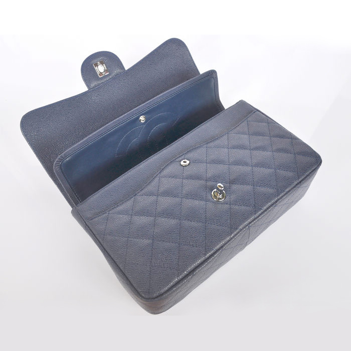 Chanel Jumbo Quilted Classic Caviar leather Flap Bag A58600 Royalblue Silver