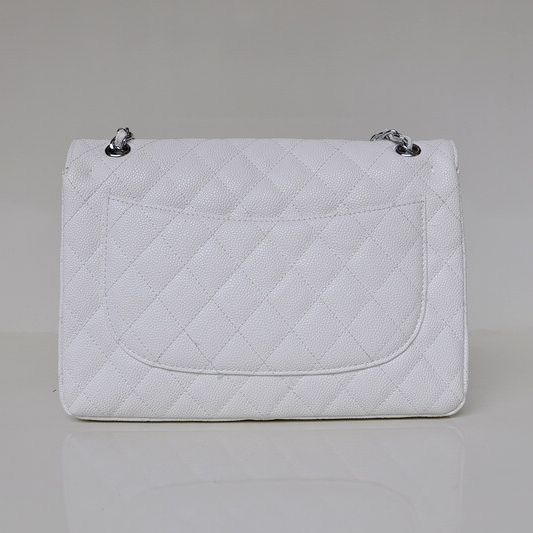 Chanel Jumbo Quilted Classic Caviar leather Flap Bag A58600 White Silver