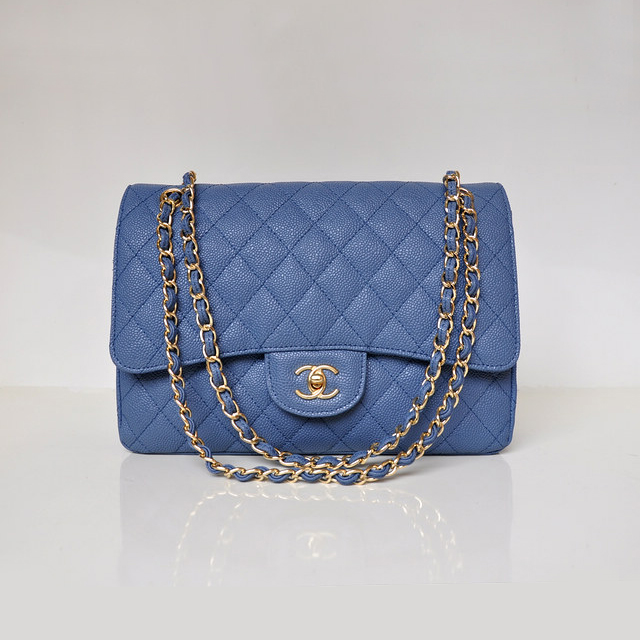 Chanel Jumbo Quilted Classic Caviar leather Flap Bag A58600 blue Gold