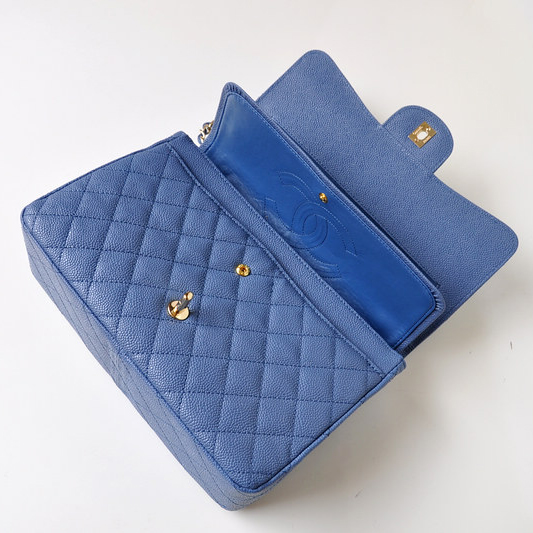 Chanel Jumbo Quilted Classic Caviar leather Flap Bag A58600 blue Gold