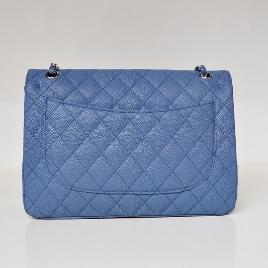 Chanel Jumbo Quilted Classic Caviar leather Flap Bag A58600 blue Silver