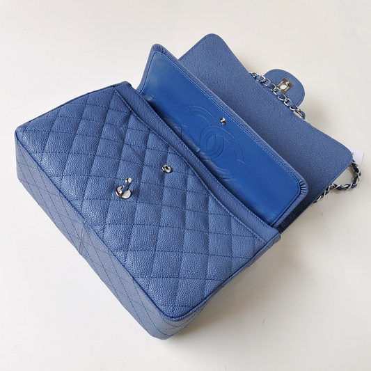 Chanel Jumbo Quilted Classic Caviar leather Flap Bag A58600 blue Silver