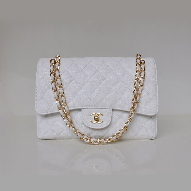 Chanel Jumbo Quilted Classic Caviar leather Flap Bag A58600 white Gold