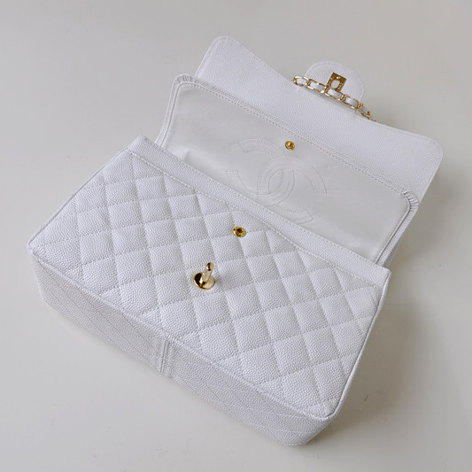 Chanel Jumbo Quilted Classic Caviar leather Flap Bag A58600 white Gold