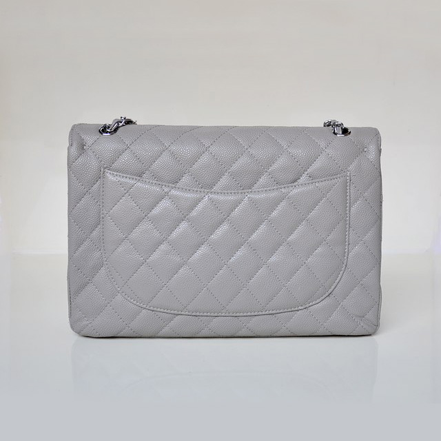 Chanel Jumbo Quilted Classic Caviar leather Flap Bag A58601 Gray in Silver