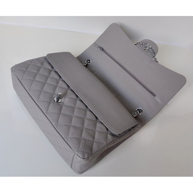 Chanel Jumbo Quilted Classic Caviar leather Flap Bag A58601 Gray in Silver