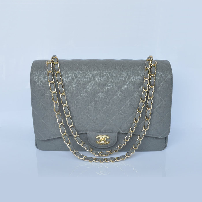 Chanel Jumbo Quilted Classic Caviar leather Flap Bag A58601 Grey Gold