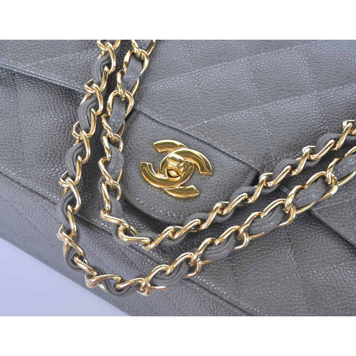 Chanel Jumbo Quilted Classic Caviar leather Flap Bag A58601 Grey Gold