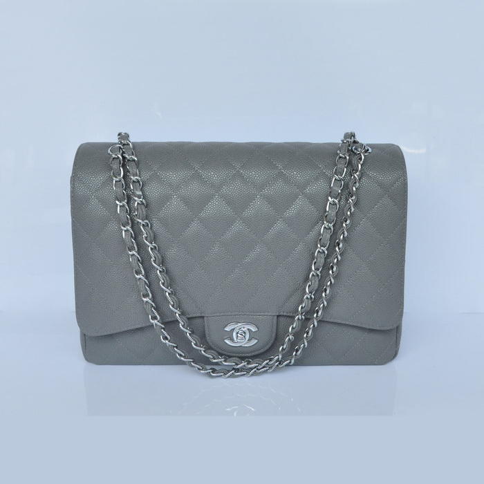 Chanel Jumbo Quilted Classic Caviar leather Flap Bag A58601 Grey Silver