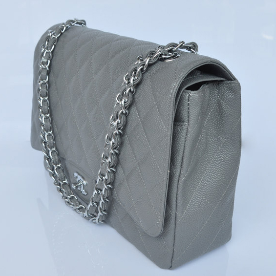 Chanel Jumbo Quilted Classic Caviar leather Flap Bag A58601 Grey Silver