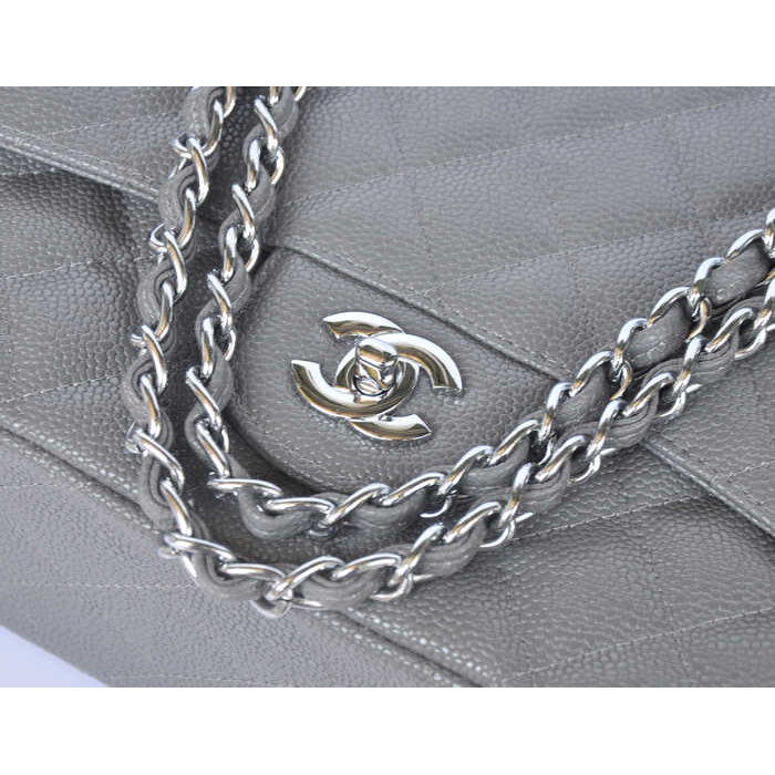 Chanel Jumbo Quilted Classic Caviar leather Flap Bag A58601 Grey Silver