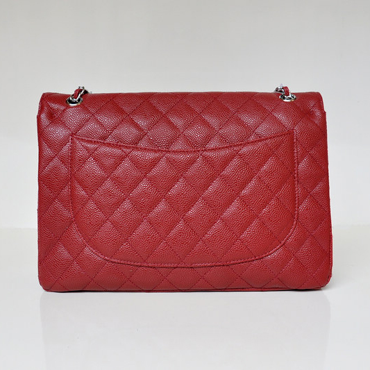 Chanel Jumbo Quilted Classic Caviar leather Flap Bag A58601 Red Silver