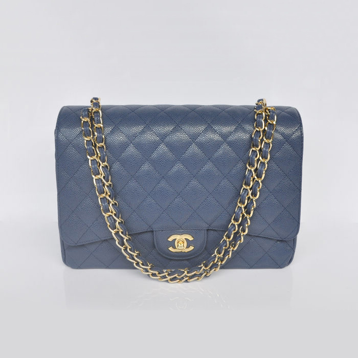 Chanel Jumbo Quilted Classic Caviar leather Flap Bag A58601 Royalblue Gold