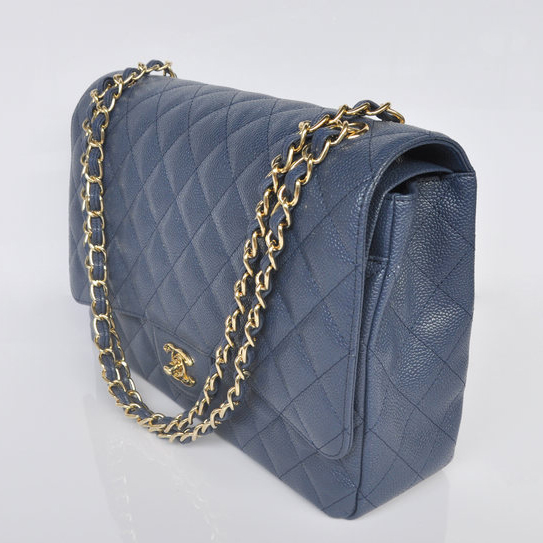 Chanel Jumbo Quilted Classic Caviar leather Flap Bag A58601 Royalblue Gold