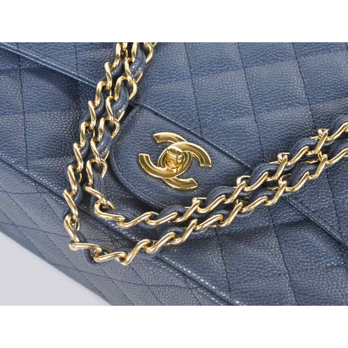 Chanel Jumbo Quilted Classic Caviar leather Flap Bag A58601 Royalblue Gold