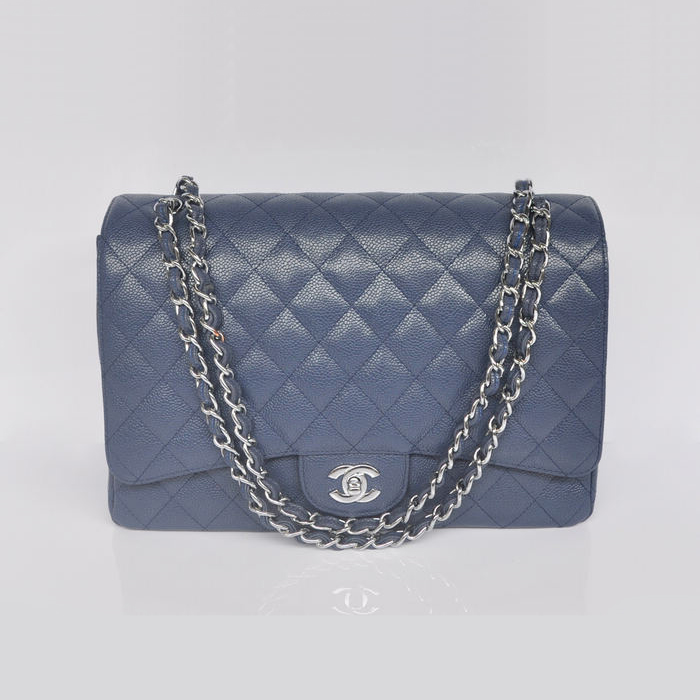 Chanel Jumbo Quilted Classic Caviar leather Flap Bag A58601 Royalblue Silver