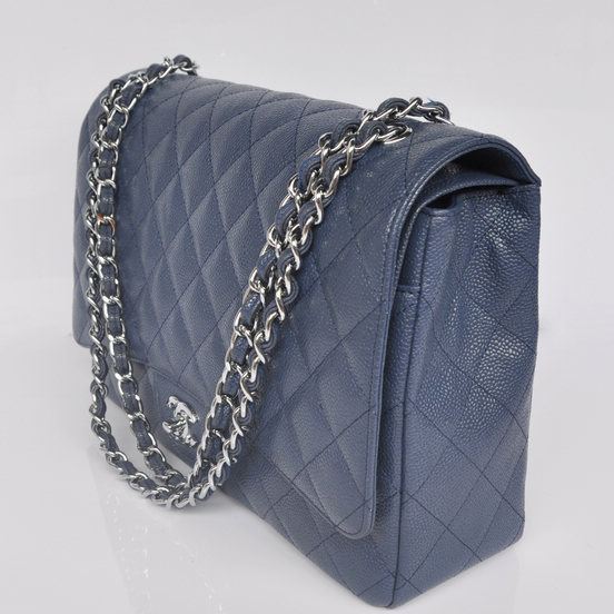 Chanel Jumbo Quilted Classic Caviar leather Flap Bag A58601 Royalblue Silver