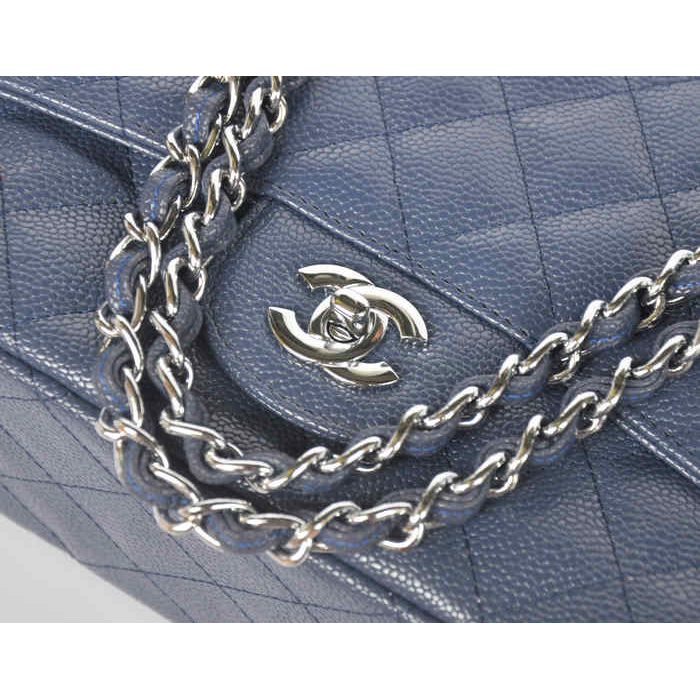 Chanel Jumbo Quilted Classic Caviar leather Flap Bag A58601 Royalblue Silver