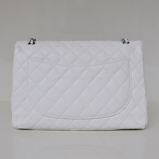 Chanel Jumbo Quilted Classic Caviar leather Flap Bag A58601 White Silver