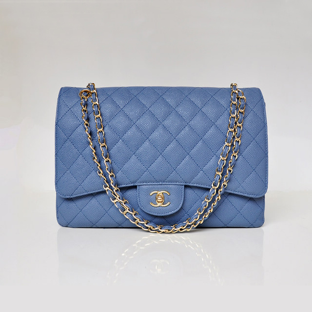 Chanel Jumbo Quilted Classic Caviar leather Flap Bag A58601 blue Gold