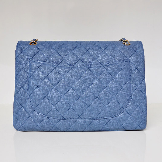 Chanel Jumbo Quilted Classic Caviar leather Flap Bag A58601 blue Gold