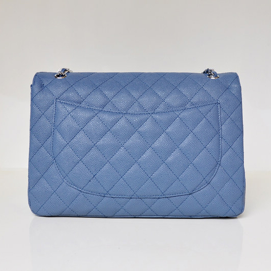 Chanel Jumbo Quilted Classic Caviar leather Flap Bag A58601 blue Silver