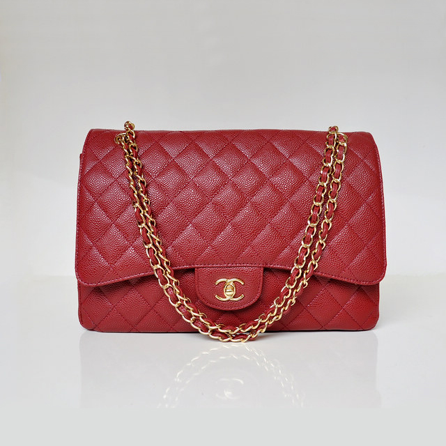 Chanel Jumbo Quilted Classic Caviar leather Flap Bag A58601 red Gold