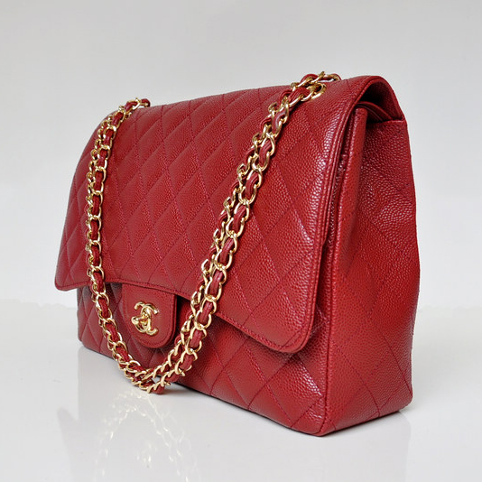 Chanel Jumbo Quilted Classic Caviar leather Flap Bag A58601 red Gold