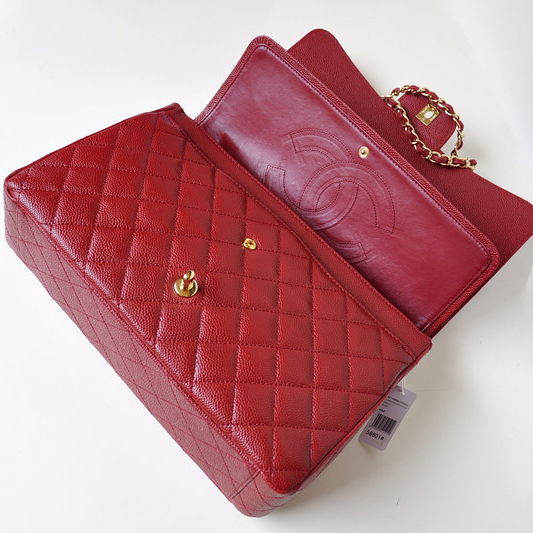 Chanel Jumbo Quilted Classic Caviar leather Flap Bag A58601 red Gold