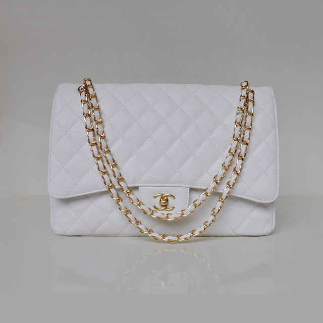 Chanel Jumbo Quilted Classic Caviar leather Flap Bag A58601 white Gold