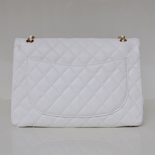 Chanel Jumbo Quilted Classic Caviar leather Flap Bag A58601 white Gold