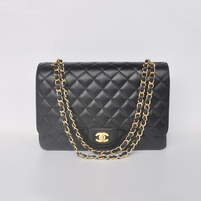 Chanel Jumbo Quilted Classic Sheepskin leather Flap Bag A58601 black Gold