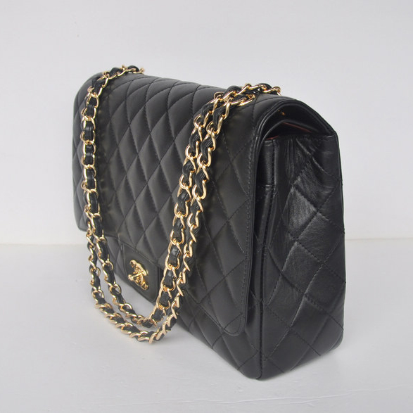 Chanel Jumbo Quilted Classic Sheepskin leather Flap Bag A58601 black Gold