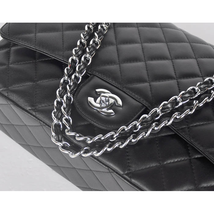 Chanel Jumbo Quilted Classic Sheepskin leather Flap Bag A58601 black Silver