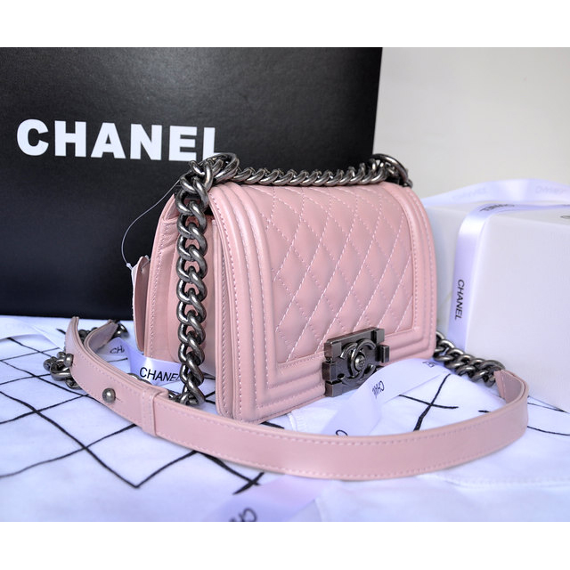 Chanel LE Boy 2014 Flap Shoulder Bag Original Sheepskin Leather A67063 Pink