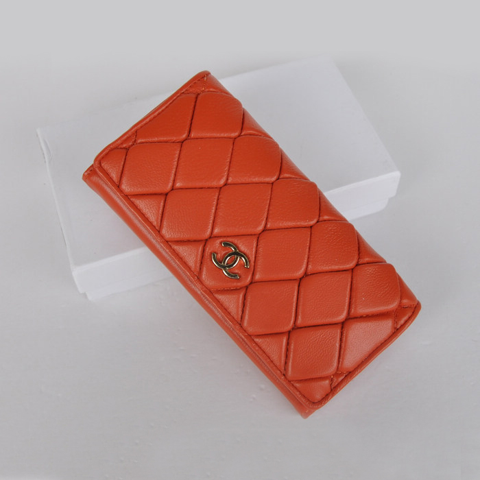 Chanel Lambskin Leather Bi-Fold Wallet C0901 Orange