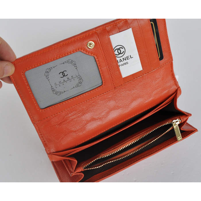 Chanel Lambskin Leather Bi-Fold Wallet C0901 Orange