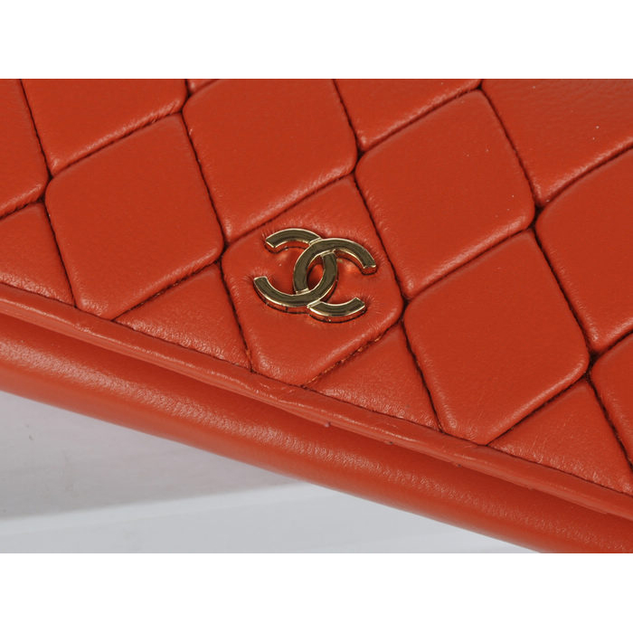 Chanel Lambskin Leather Bi-Fold Wallet C0901 Orange