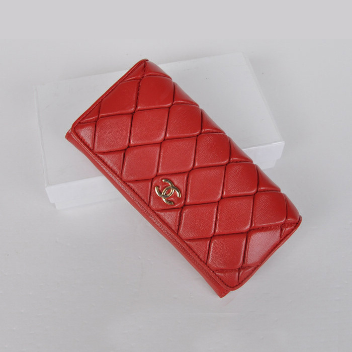 Chanel Lambskin Leather Bi-Fold Wallet C0901 Red