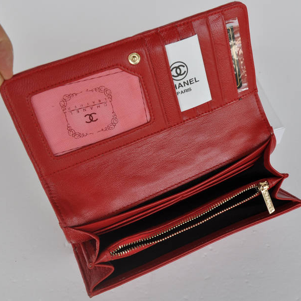 Chanel Lambskin Leather Bi-Fold Wallet C0901 Red