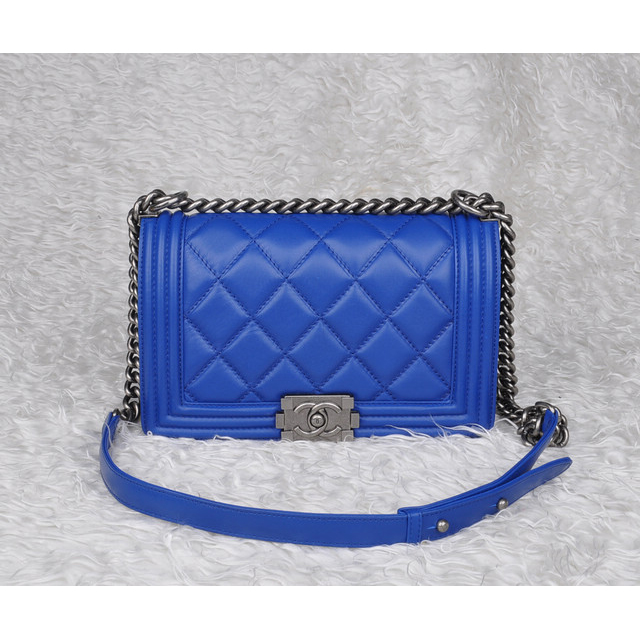 Chanel Le Boy 2014 Flap Shoulder Bag Original Leather A92105 Medium Blue