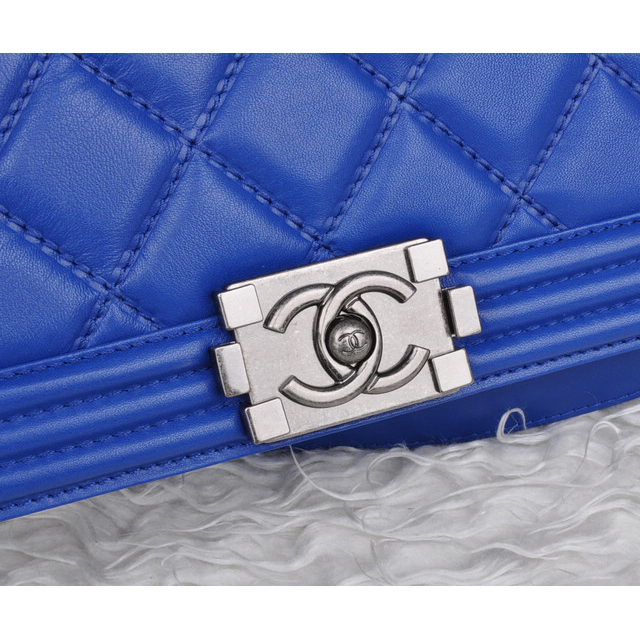 Chanel Le Boy 2014 Flap Shoulder Bag Original Leather A92105 Medium Blue