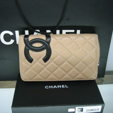 Chanel Leather Black CC Logo Long Zipper Wallet 26710 Apricot