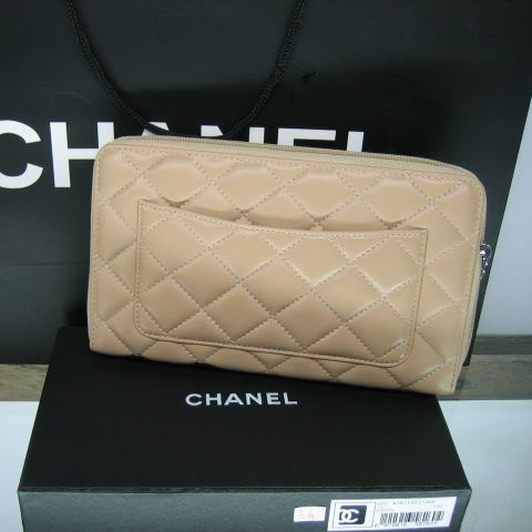 Chanel Leather Black CC Logo Long Zipper Wallet 26710 Apricot