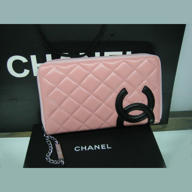 Chanel Leather Black CC Logo Long Zipper Wallet 26710 Pink