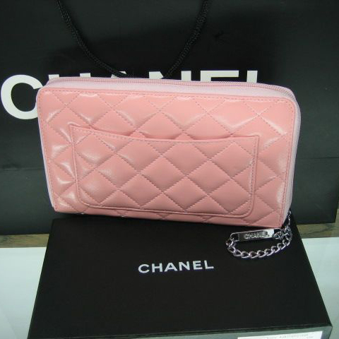 Chanel Leather Black CC Logo Long Zipper Wallet 26710 Pink