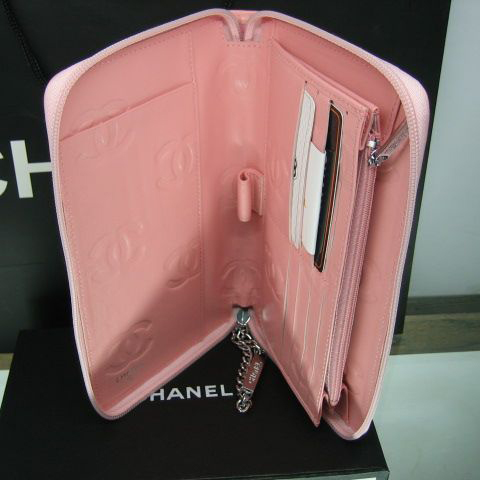 Chanel Leather Black CC Logo Long Zipper Wallet 26710 Pink