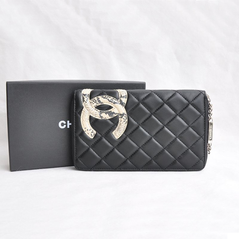 Chanel Leather Snake CC Logo Long Zipper Wallet 26710 Black